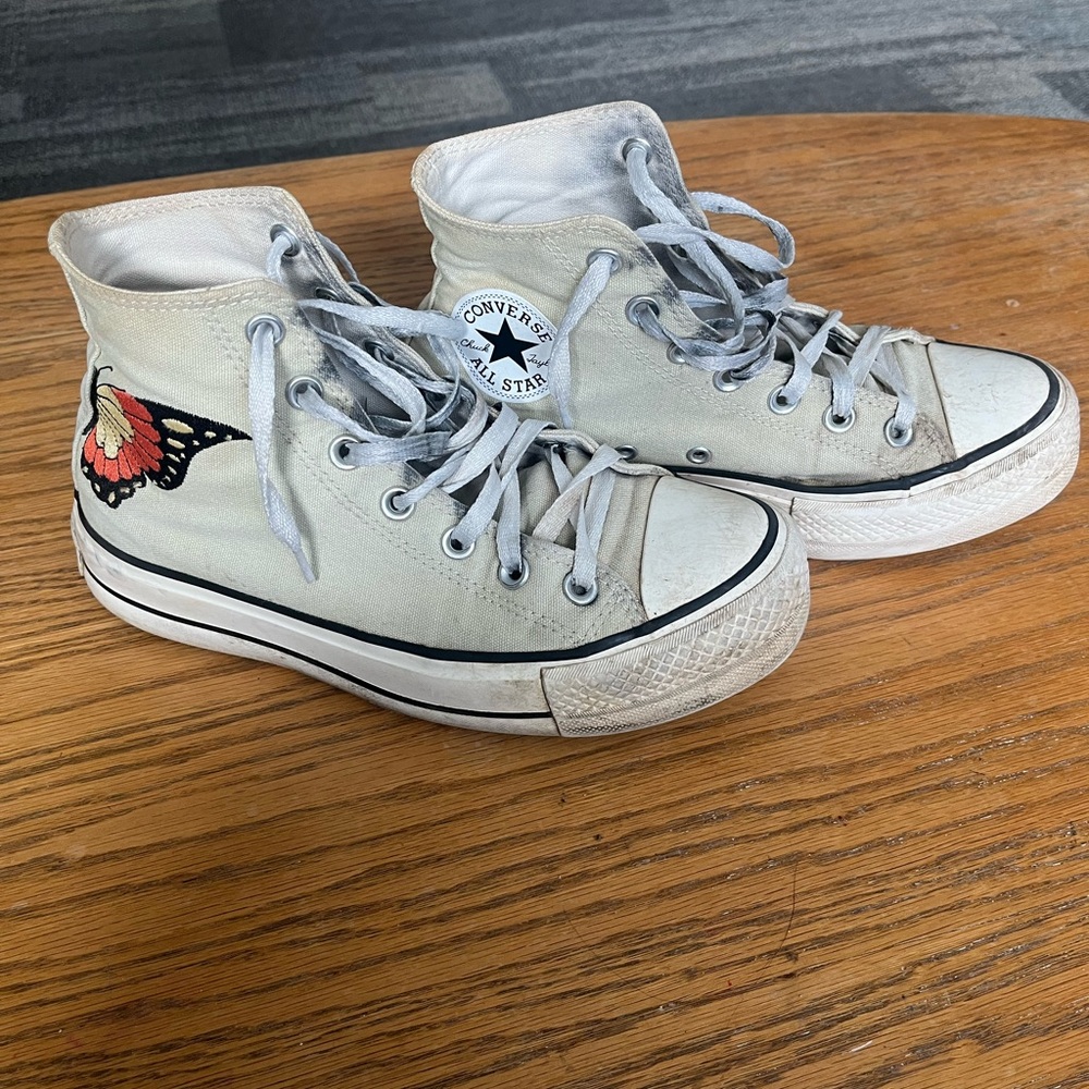 Converse White High-Top Sneakers with Butterfly Design